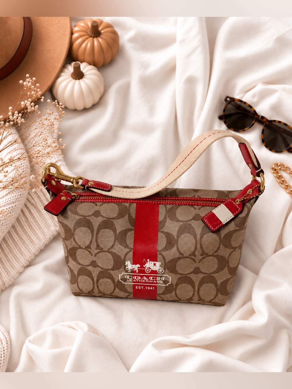 NWT!! Y2K Coach Heritage Stripe Signature Demi Pouch Bag